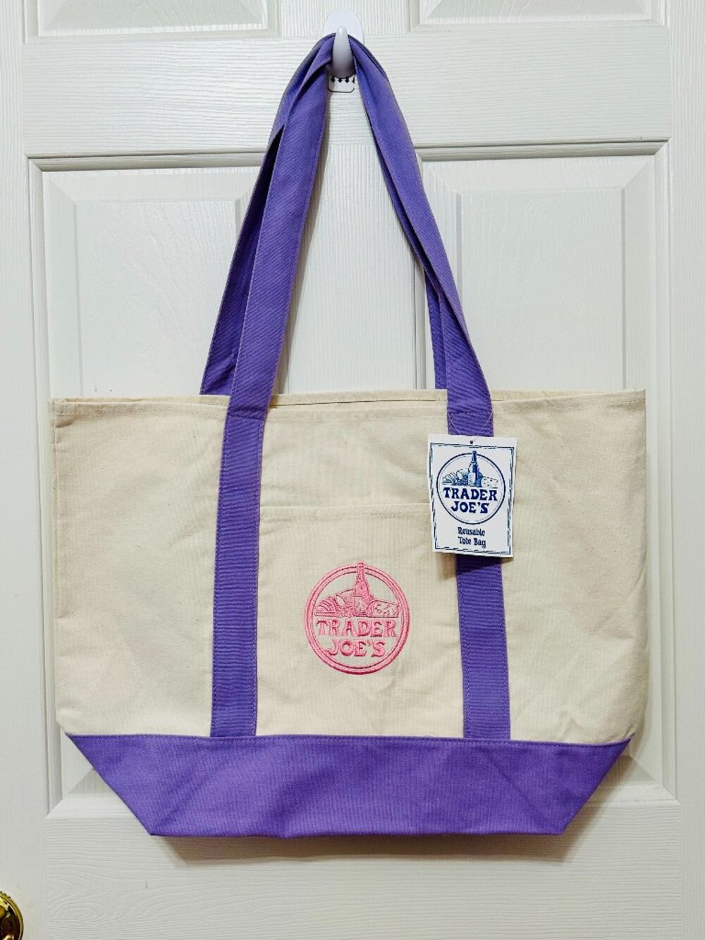 VIRAL TIKTOK TRADER JOE'S LARGE CANVAS REUSABLE TOTE UNISEX LIMTED EDITION LILAC